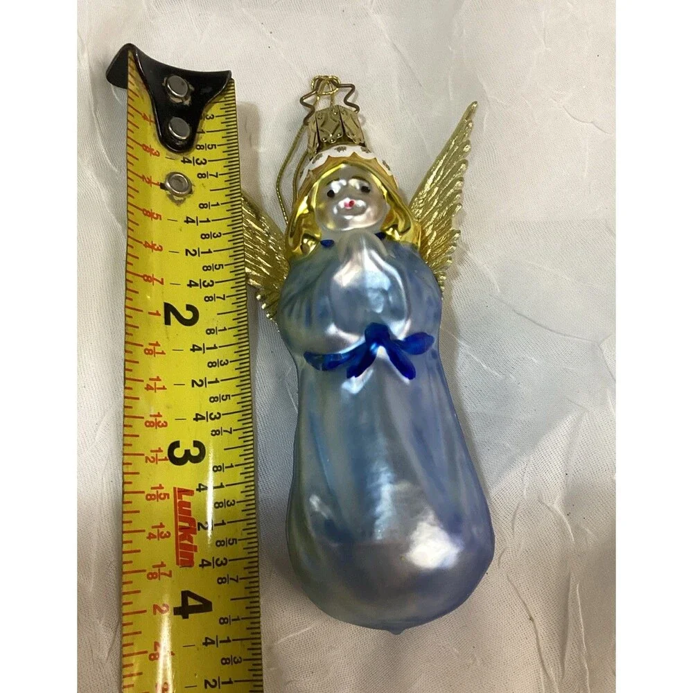 Glass Blue Angel Christmas Ornament Inge-glas German Old World Style Decoration